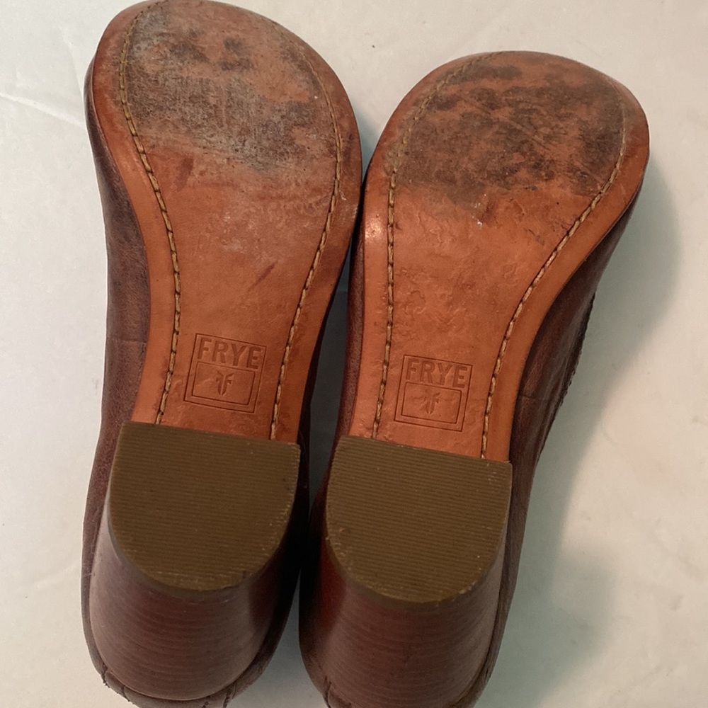 Frye Brown Leather Block Heel Pumps - Picture 6 of 7